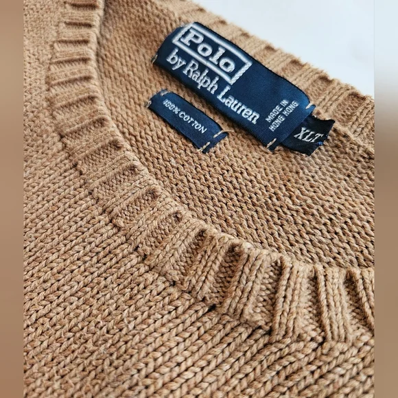 Polo by Ralph Lauren Men's Tan Beige Sweater Size XL Tall 100% Cotton - Picture 13 of 14
